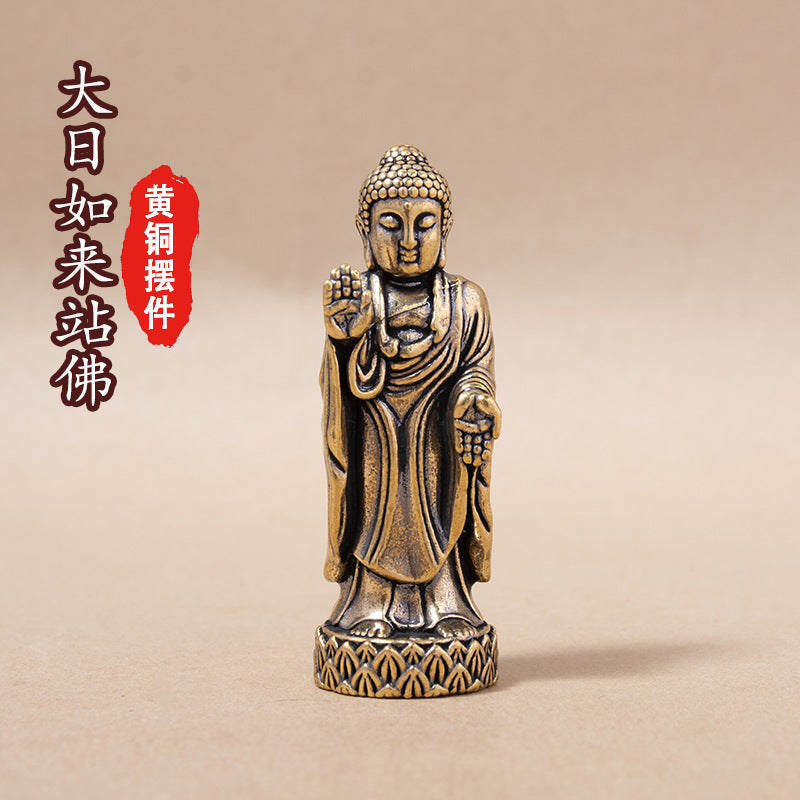 纯黄铜大日如来战佛神像摆件供奉家居装饰创意工艺品做旧战佛摆件