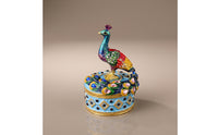Jewelry Box with Peacock Figurine Lid Enamel-Style Jewelry Box with Peacock Ornate Gold-Tone for Women, Dresser, Vanity