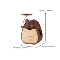 Cat Shaped Desk Organizer Wood Wooden Drawer Storage Box Multi-Compartment Design Cute Cartoon Storage Holder for Bedroom