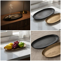 Oval Aluminum Tray Low-Profile Decorative Metal Tray Versatile for Tabletop Organization, Coffee Table, Tea Service