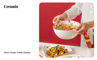 Chinese Style Festive Dinnerware Set, Red Ceramic Bowls and Platters, Wedding Tableware