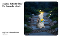 Glowing Butterfly Hare Figurine Automatic On/Off Hare Figurine with Glowing Creature-Hardy Resistant Resin Bunny Yard Ornament for Patio, Lawn