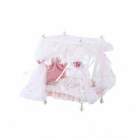 1:12 Scale Dollhouse Canopy Bed Ruffled Four-Poster Bed Ribbon Ties Miniature Furniture