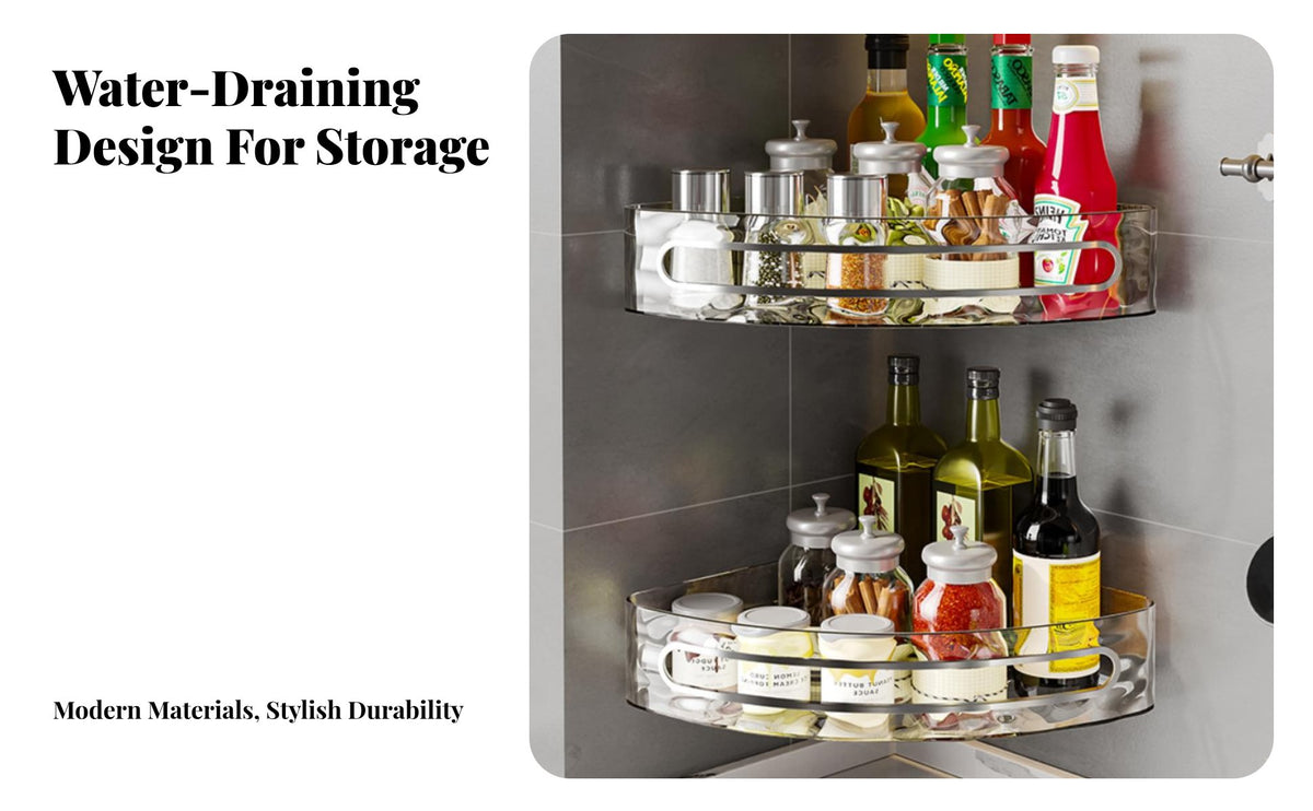Drilltool-Less Installation Transparent Corner Shelf No Drilling Required Bathroom Accessory Easy to Install Shower Organizer Waterproof Adhesive for Homeowners, Families, Students, Washroom, Kitchen, Laundry Room