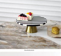 Marble and Metal Round Fruit Plate with Black and White Stripes
