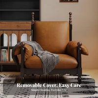French Retro design Wooden Frame highrear chair Removable and cleanable Cover Upholstered Armchair Highrear Support Lounge Seating Minimalist Design for Guesthouse Owners, Interior Designers, Homeowners, Living Room, literary corner, Bedroom, Office