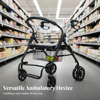 Ergonomic Hand Brakes Elderly Shopping Cart Shock Absorbing Wheels Rollator Mobility Aid with Seat Heavy Duty Mobility Aid with Seat Height Adjustable for Seniors, Disabled Indivi Double S, Adults, Outdoor Use, Daily Walks, Travel, Home