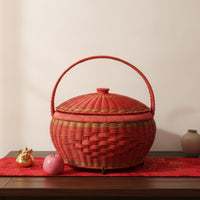 Handwoven Basket with Lid Woven Basket with Handle Compact Organizer Portable for Gift Givers, Brides, Housewarming, Celebrations, Weddings