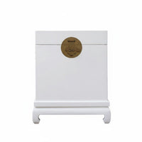 Chinese Design Clasp Trunk Antique Look Side Table with Storage Distressed Finish Two-in-One Function for Homeowners, Bedroom