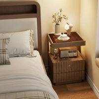 Large Capacity Storage 2-Drawer Nightstand with Accessible Shelf No Assembly Required Nightstand with Power Outlets USB Charging Port Bedside Table Built-in Light for Homeowners, Students, Adults, Bedroom, Guest Room, Lounge Area