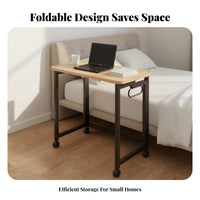 Movable Folding Desk on Wheels Easy Assembly Rolling Computer Desk Multipurpose Foldable Writing Table Sturdy Metal Frame for Apartment Dwellers, Telecommute Workers, Professionals, Bedroom, Dorm Room