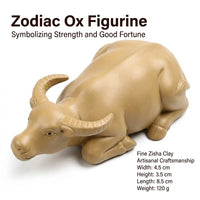 Feng Shui Ox Figurine, Chinese Bull Ornament, Clay Animal Sculpture, Desktop Decor Gift for Colleagues, Home Office Accent
