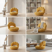Scalloped Swivel Floor Chair Cushioned Floor Chair with Backrest Fuzzy Seat Low-Sitting for Adults, Teens, Reading Nook, Bedroom, Living Room, Small Apartments