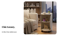 With Storage Wheeled Side Table Modern Design Cylindrical Rolling Cabinet Minimalist aesthetic Household Furniture Space Saving for Apartment Dwellers, Homeowners, Students, Living Room, Small Spaces, Bedroom, Office
