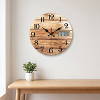 Analog Wall Clock with LCD Display Silent for Bedroom