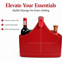 Red Faux Leather Basket, Home Storage Basket with Handle, Rectangle Bedroom Storage Basket, Open Magazine Blanket Organiser