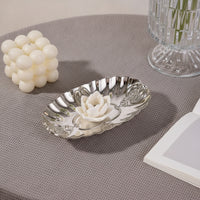 Ornate Oval Tray with Scalloped Rim Embossed Tray with Scalloped Edge Compact Trinket Dish Polished for Vanity, Bedside Table
