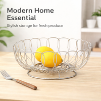 Stainless Steel Fruit Basket, Hollowed Out Fruit Bowl for Dining Table, Modern Minimalist Polished Silver Metal Fruit Bowl, 26cm
