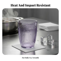 Cold & Heat Resistant Striped Acrylic Cup Crystal Clear Water Glass Lightweight for Children, Adults, Buffets, Restaurants, Hotels
