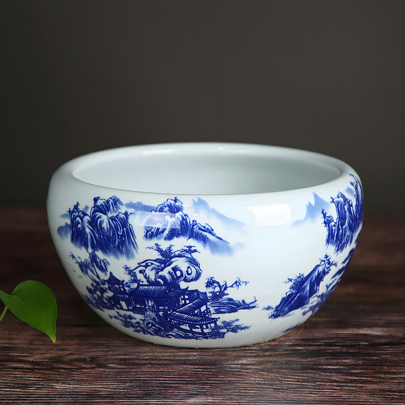 青花陶瓷景德镇金鱼缸大号乌龟缸阳台家用铜钱草水培睡莲缸莲花盆