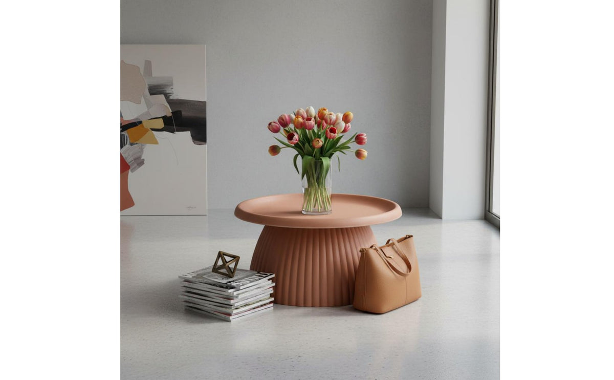 Round Tray Top Table Nordic Style Fluted Base End Table Lightweight Home Furniture for Living Room, Bedroom, Small Areas