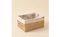 Storage Basket with Liner Handwoven Basket with Textile Liner Hand-Woven Rectangular Storage Box for Shelves, Bedroom, Living Room