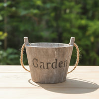 Distressed Planter with Rope Handles Small Rustic Wooden Pot Lightweight Planter with Rope Vintage for Windowsill
