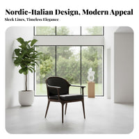 Walnut Wood Armchair Nordic aesthetic Curved spine Wooden Chair Italian Design adaptable Use for Interior Designers, Adults