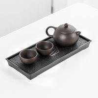 功夫茶具套装家用个人专用一人饮酒店宿舍用单人泡茶壶茶杯小茶台 哥窑安福正把茶壶一壶二杯3件套+枕月长方茶盘(蓄水款)