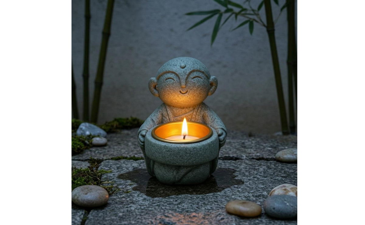 Monk Candle Holder Stone-Like Ornament Gold-Colored