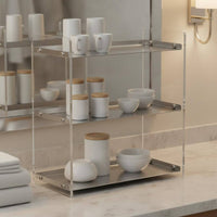 Stainless Steel Countertop Rack Versatile 3 Tier Acrylic Shelf Easy to Clean Desktop Cosmetic Organizer for Kitchen, Washroom