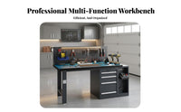 High Load Capacity Anti-Static Repair Table All-Steel Frame Heavy Duty Workbench Abrasion Resistant Workbench with Drawers and Pegboard Adjustable Feet for Technicians, Factory Workers, DIY Enthusiasts, Warehouse, Basement