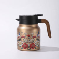 Large Capacity Stainless Steel Insulated Teapot New Year Gift Blue Floral Thermal Carafe for Home, Office