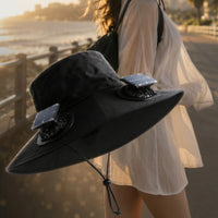 Cooling Wide Brim Hat with Fan Breathable Hat with Solar Fan Adjustable Windproof for Gardening, Camping