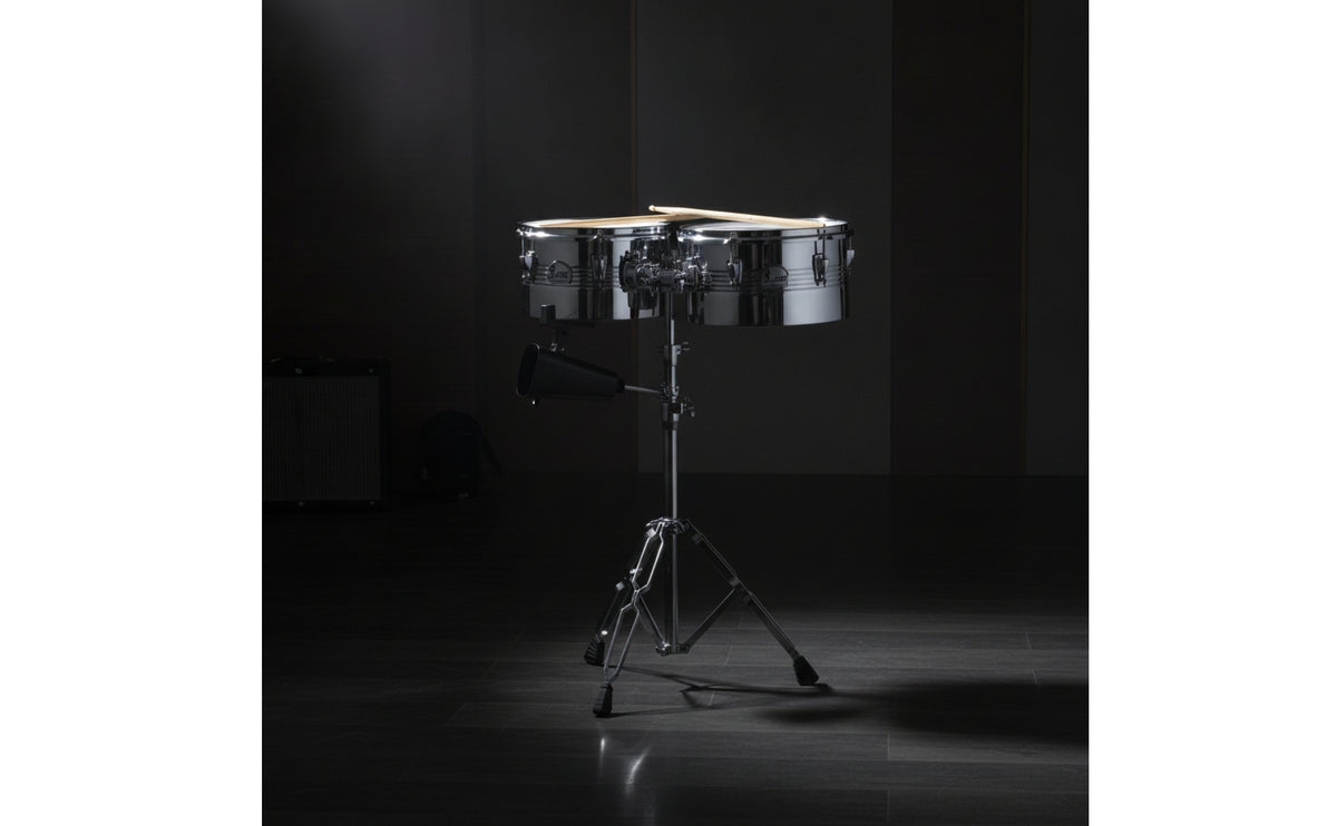 Metal Timbales with Cowbell Portable Percussion Instrument with Tripod Loud Twin Drum Set with Stand Premium for Beginners, Live Performances, Rehearsal