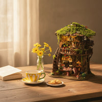DIY Treehouse Kit Woodland Miniature House with Light String Miniature House with LED Light Creative Bookcase Insert Decorative