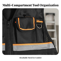 Multi-Compartment Work Vest Oxford Material Heavy Duty Tool Vest Reinforced Stitching for Mechanics, Technicians, Auto Repair, Construction, Workshop