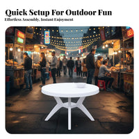 Commercial Food Stall Table Dining Set Easy to Clean White Table and Chairs for Homeowners, Families, Beach, Garden, Backyard