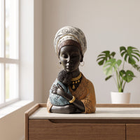 African Mother and Child Statue Ethnic Mother Holding Child Statue Tribal