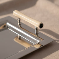 Decorative Mirrored Tray with Handles Mirror-Polished Metal Serving Tray with Handles Reflective for Hosts, Beverage Cart, Dining Table