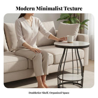 Sintered Stone Top Two-Tier Exposed-Frame Side Table Space-Saving Two-Level Occasional Table Scratch Resistant Nightstand Sturdy and Stable for Apartment Dwellers, Homeowners, Interior Design Enthusiasts, Living Room, Bedroom, Small Areas, Home Office