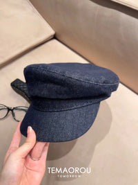 版型超正！英伦复古深色牛仔平角帽子新款报童帽秋季女士前进帽