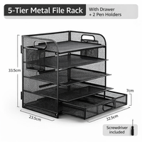 5-Tier Metal Desk Storage with Drawer and Pen Holder, Desktop File Organizer for Office Home, Paper Filing Rack for Students Workspace