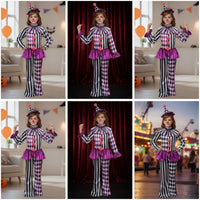 Clown Costume with Hat Ruffled Clown Costume Striped Outfit for Halloween, Cosplay, Stage Performance