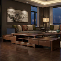 Extendable TV Stand Solid Wood Construction Retractable Entertainment Center Modern Wooden Media Console for Small Apartment Dwellers