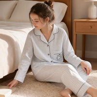 Women's Long Sleeve Pajama Set with Built-in Bra Pads, Cartoon Cat/Dog Print Loungewear