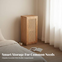 Minimalist Design Rattan Door Bedside Cabinet Multi-Functional Rattan Accent Storage Table Space-Saving Nightstand Versatile for Apartment Dwellers, Homeowners, Interior Decorators, Bedroom, Living Room, Small Areas, Entryway
