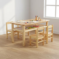 Rounded Corners Solid Wood Kids Table and Chair Set Safe Design Kindergarten Classroom Table Easy to Clean Wooden Craft Desk and Chair Set for Students, Toddlers, Daycare, Playroom