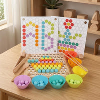 Colorful Wooden Bead-Matching Puzzle Printed Pattern Cards Bead Matching Game Hands-on Color Sorting Toy Fine Motor Skills for Children
