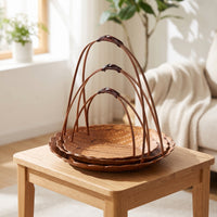 3 Pieces Natural Bamboo Basket with Arched Handle Artisan-Made Serving Tray with Handle Rustic Woven Basket Tray Portable for Hosts, Tea Service, Tabletop Display, Coffee Table